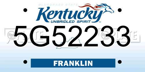 5G52233 Kentucky License Plate