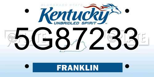 5G87233 Kentucky License Plate