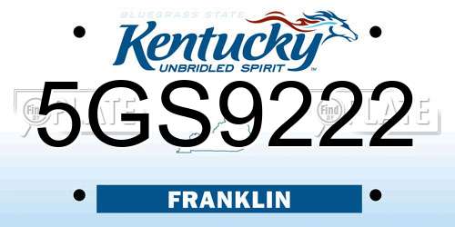 5GS9222 Kentucky License Plate