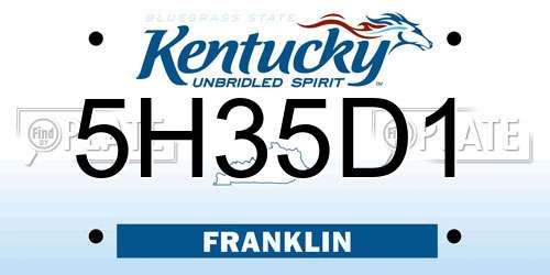 5H35D1 Kentucky License Plate
