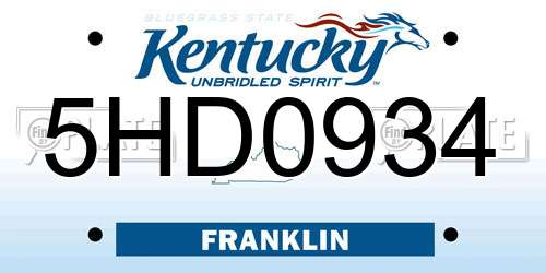5HD0934 Kentucky License Plate