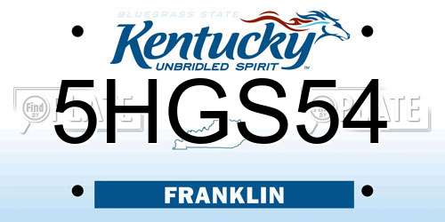 5HGS54 Kentucky License Plate