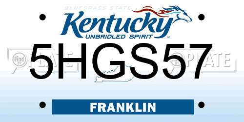 5HGS57 Kentucky License Plate