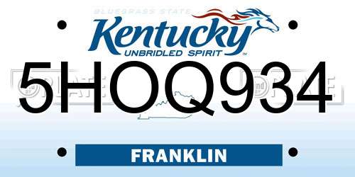 5HOQ934 Kentucky License Plate