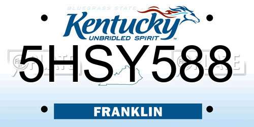 5HSY588 Kentucky License Plate