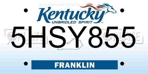 5HSY855 Kentucky License Plate