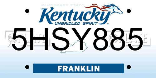 5HSY885 Kentucky License Plate