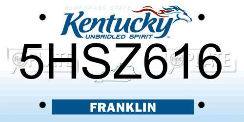 5HSZ616 Kentucky License Plate