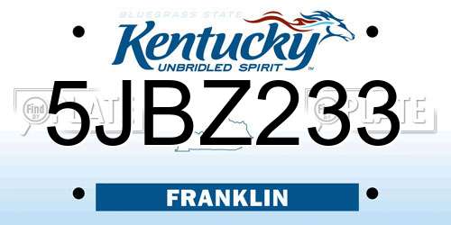 5JBZ233 Kentucky License Plate