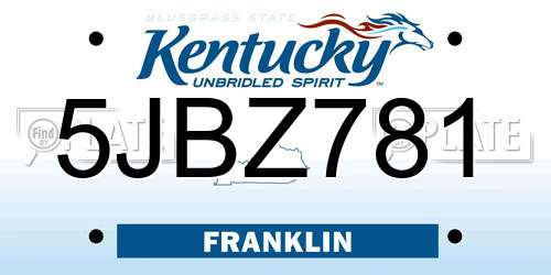 5JBZ781 Kentucky License Plate
