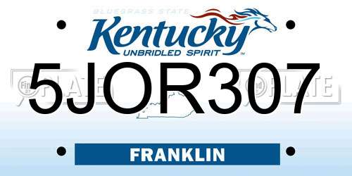 5JOR307 Kentucky License Plate