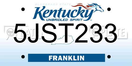 5JST233 Kentucky License Plate