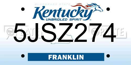 5JSZ274 Kentucky License Plate