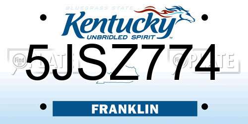 5JSZ774 Kentucky License Plate