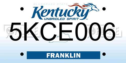 5KCE006 Kentucky License Plate