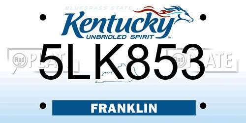 5LK853 Kentucky License Plate