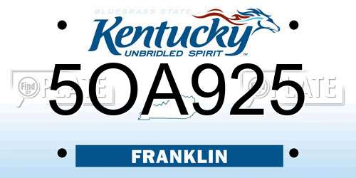 5OA925 Kentucky License Plate