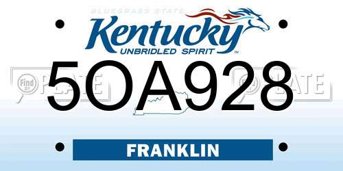 5OA928 Kentucky License Plate