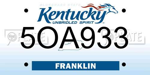 5OA933 Kentucky License Plate