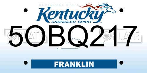 5OBQ217 Kentucky License Plate