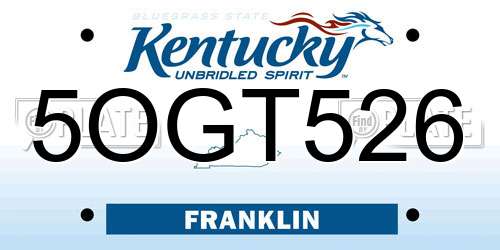 5OGT526 Kentucky License Plate