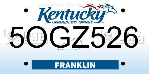 5OGZ526 Kentucky License Plate