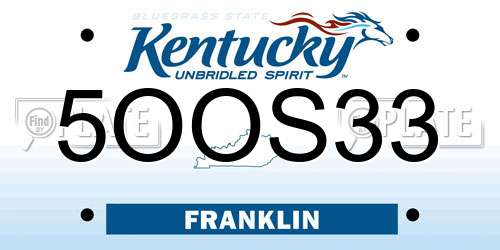 5OOS33 Kentucky License Plate