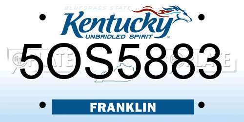 5OS5883 Kentucky License Plate