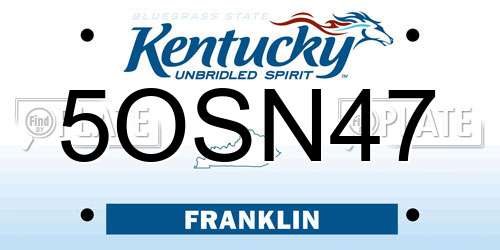 5OSN47 Kentucky License Plate