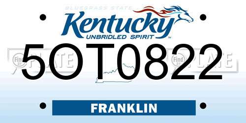 5OT0822 Kentucky License Plate
