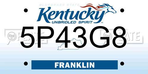 5P43G8 Kentucky License Plate