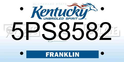 5PS8582 Kentucky License Plate