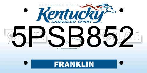 5PSB852 Kentucky License Plate