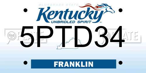 5PTD34 Kentucky License Plate