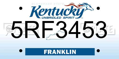 5RF3453 Kentucky License Plate