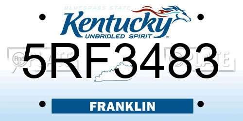 5RF3483 Kentucky License Plate