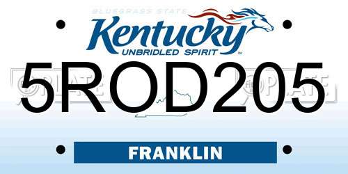 5ROD205 Kentucky License Plate
