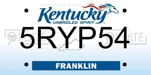 5RYP54 Kentucky License Plate