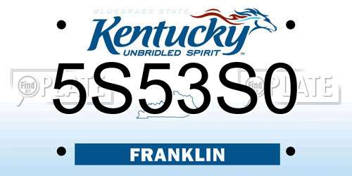 5S53S0 Kentucky License Plate