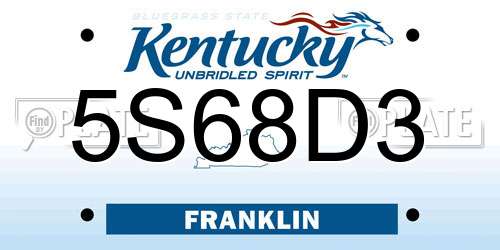 5S68D3 Kentucky License Plate