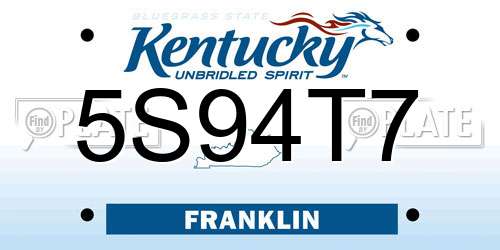 5S94T7 Kentucky License Plate