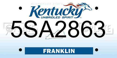 5SA2863 Kentucky License Plate