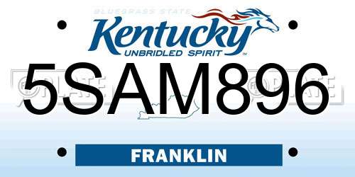 5SAM896 Kentucky License Plate