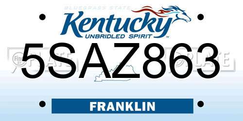 5SAZ863 Kentucky License Plate