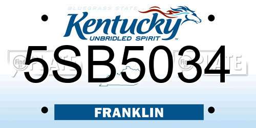 5SB5034 Kentucky License Plate