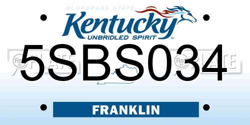 5SBS034 Kentucky License Plate