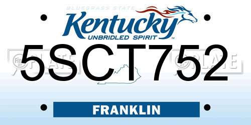 5SCT752 Kentucky License Plate