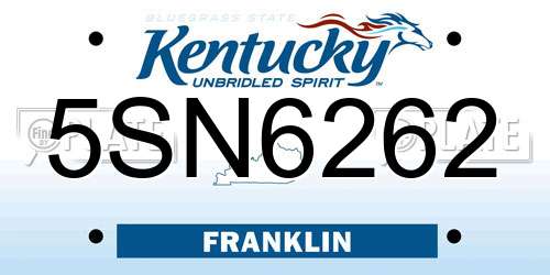 5SN6262 Kentucky License Plate