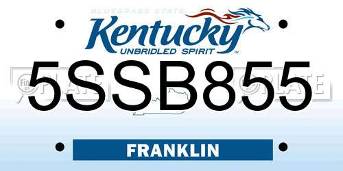 5SSB855 Kentucky License Plate