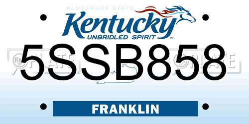 5SSB858 Kentucky License Plate